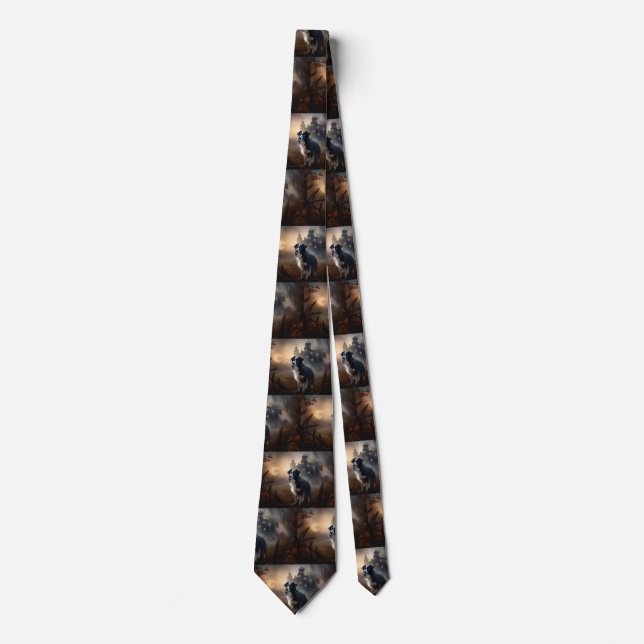 Border Collie Halloween Scary  Tie (Front)