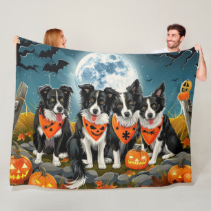 Border Collie Halloween Spooky Fleece Blanket