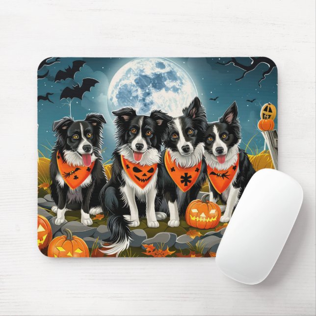 Border Collie Halloween Spooky Mouse Mat (With Mouse)