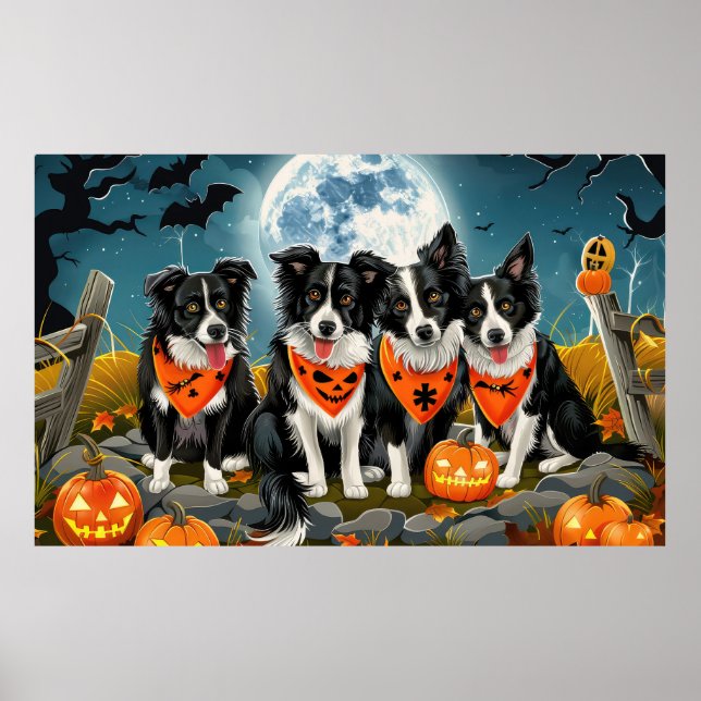 Border Collie Halloween Spooky Poster (Front)
