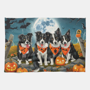 Border Collie Halloween Spooky Tea Towel