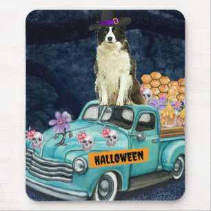 Border Collie Halloween Truck Scary Night Mouse Mat