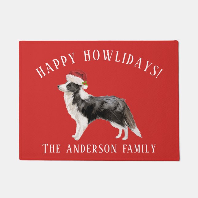 Border Collie Happy Howlidays Christmas Doormat (Front)