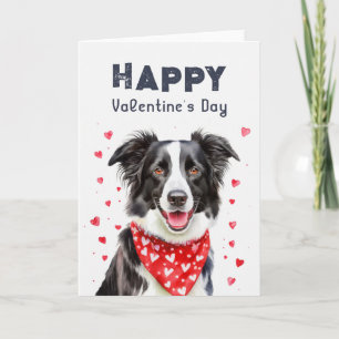 Border Collie Heart Bandanna Happy Valentine's Day Holiday Card