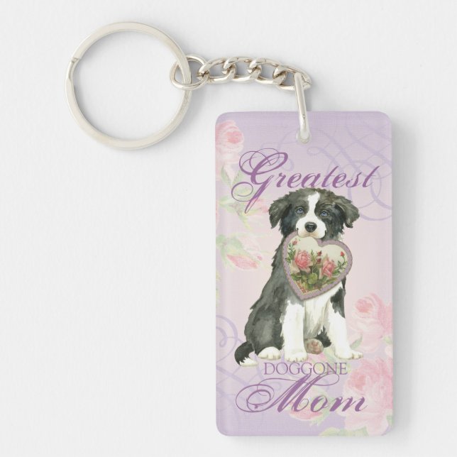 Border Collie Heart Mum Key Ring (Front)