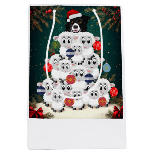 Border Collie Herding Christmas Tree Medium Gift Bag