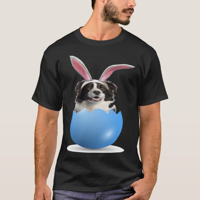 Border Collie Herding Dog Easter Bunny Egg Hunting T-Shirt (Front)
