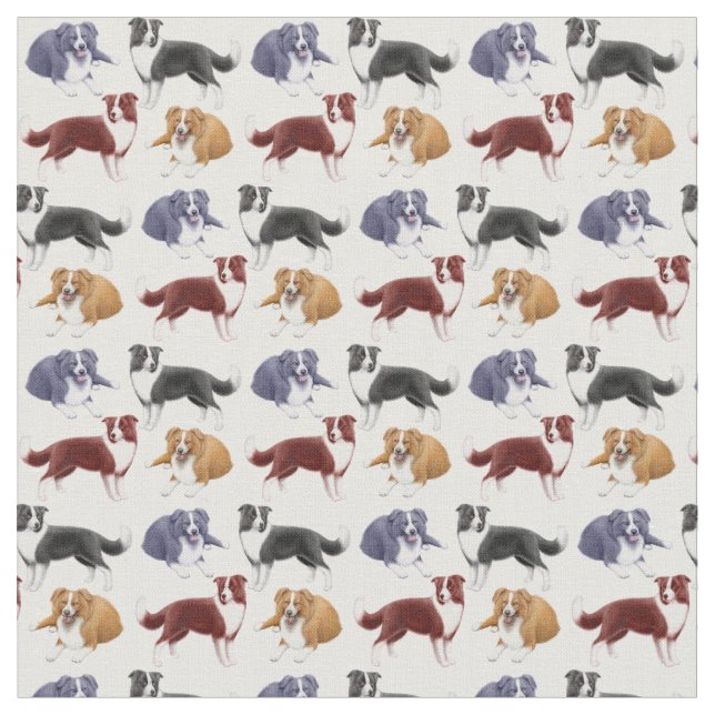Border Collie Herding Dogs Fabric (Close Up)