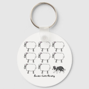 Border Collie Herding Sheep Keychain