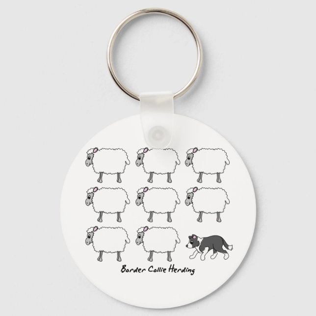 Border Collie Herding Sheep Keychain (Front)