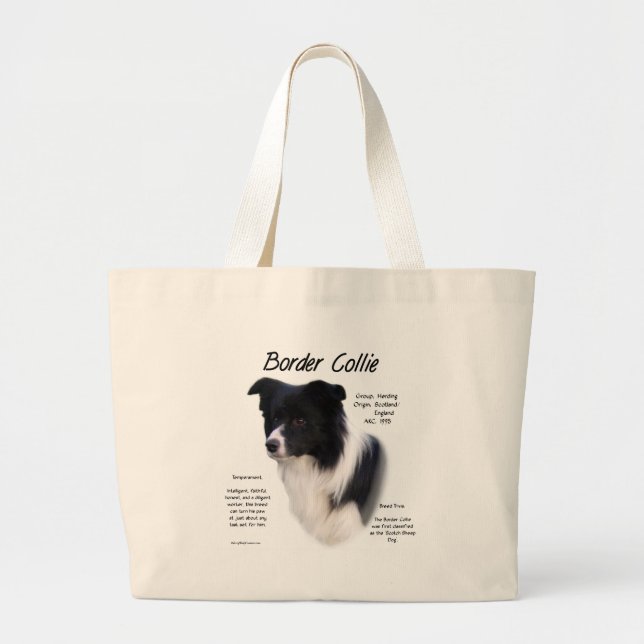 Border Collie History Design Large Tote Bag (Front)
