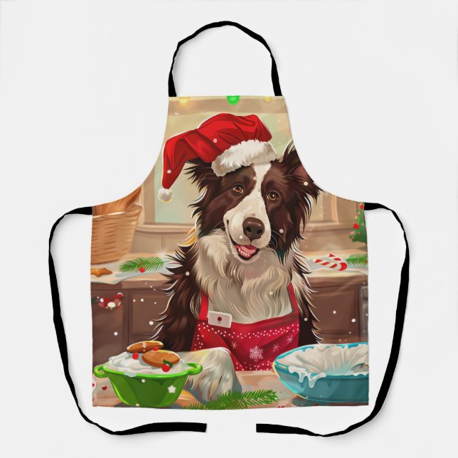 Border Collie Holiday Baking: Festive Christmas Apron (Front)