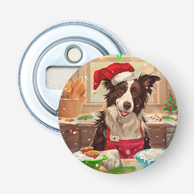Border Collie Holiday Baking: Festive Christmas Bottle Opener (Front)