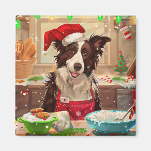 Border Collie Holiday Baking: Festive Christmas Magnet