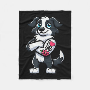 Border Collie I Love Dad Funny Dog Tattoo _1 Fleece Blanket