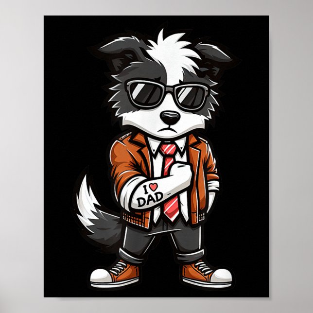Border Collie I Love Dad Funny Dog Tattoo  Poster (Front)