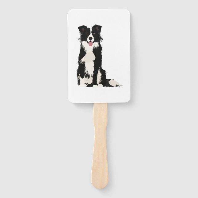 Border Collie Illustration! Hand Fan (Front)