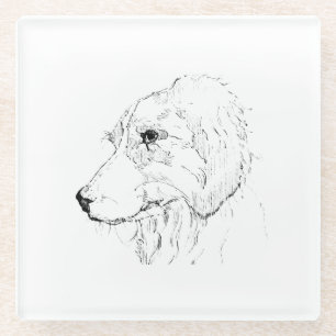 Border Collie Illustration – Minimalist Art Glass Coaster