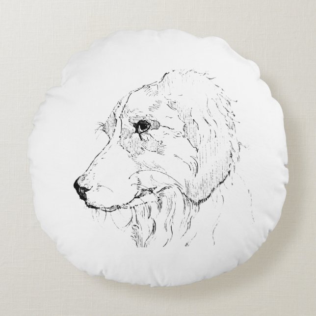 Border Collie Illustration – Minimalist Art Round Cushion (Front)