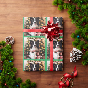 Border Collie in a Scarf and Christmas Tree  Wrapping Paper