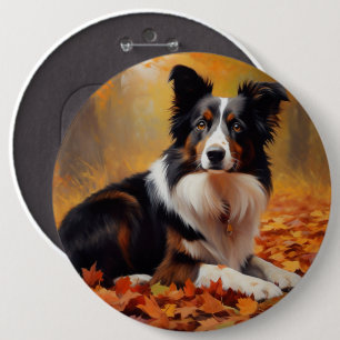 Border Collie  in Autumn Leaves Fall Inspire  6 Cm Round Badge