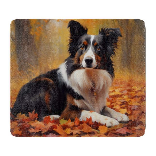 Border Collie  in Autumn Leaves Fall Inspire  Cutting Board (Front)