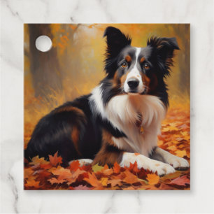 Border Collie  in Autumn Leaves Fall Inspire  Favour Tags