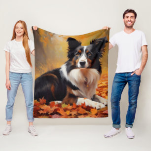 Border Collie  in Autumn Leaves Fall Inspire  Fleece Blanket