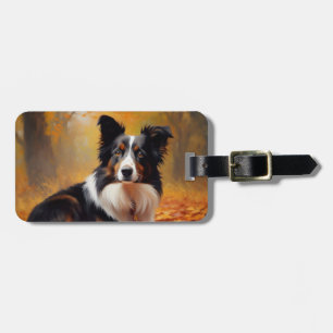 Border Collie  in Autumn Leaves Fall Inspire  Luggage Tag