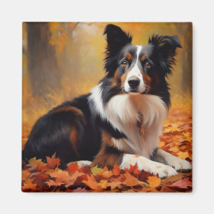 Border Collie  in Autumn Leaves Fall Inspire  Magnet