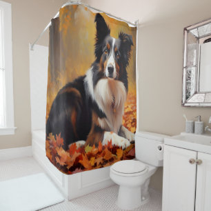 Border Collie  in Autumn Leaves Fall Inspire  Shower Curtain