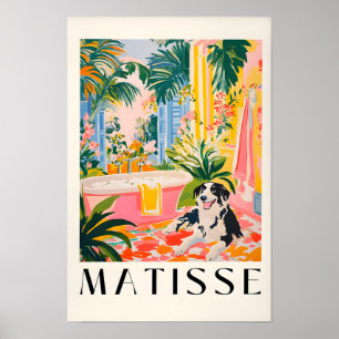 Border Collie In Bathroom Art Print, Matisse Wall Poster