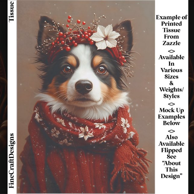 Border Collie in Festive Red Scarf EE2R Decoupage Tissue Paper (Creator Uploaded)