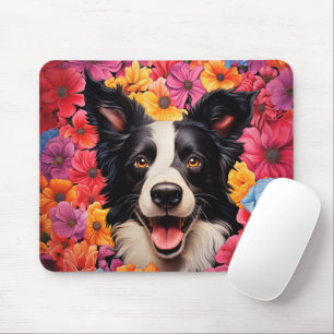 Border Collie in flowers Mouse Mat