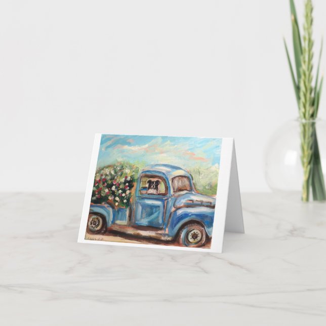 Border Collie in Old Truck Holiday Card (Front)