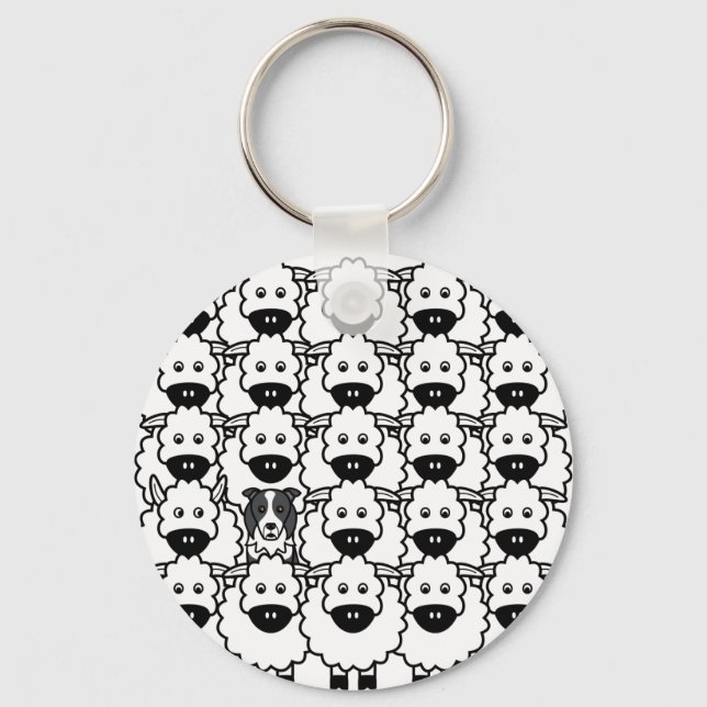 Border Collie in the Sheep Key Ring (Front)