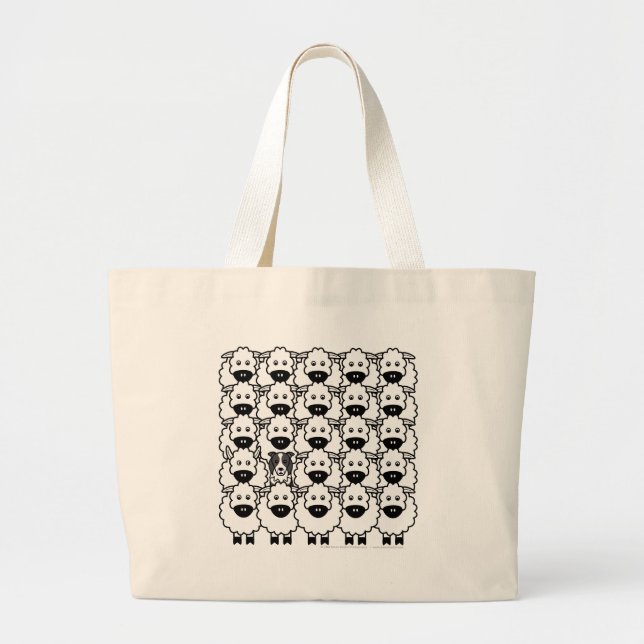Border Collie in the Sheep Large Tote Bag (Front)