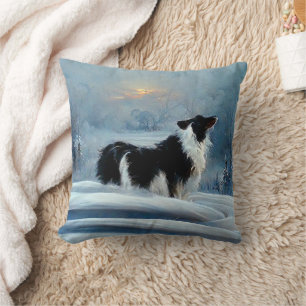 Border Collie in Winter Snow Dog Pet Cushion