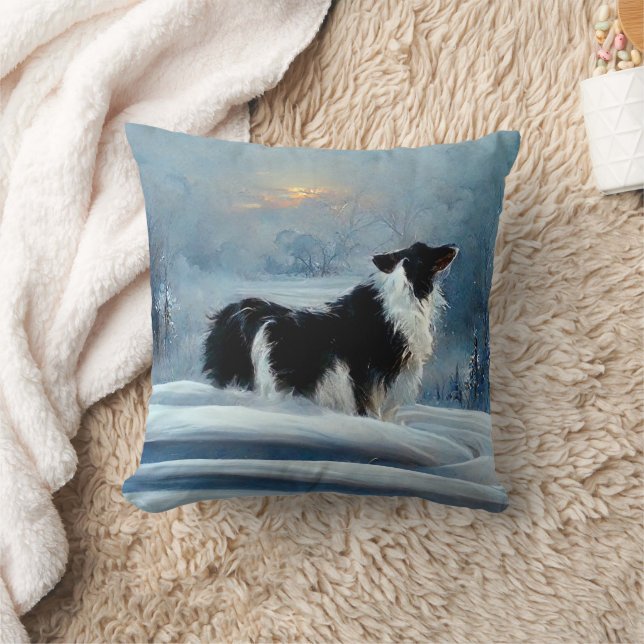 Border Collie in Winter Snow Dog Pet Cushion (Blanket)