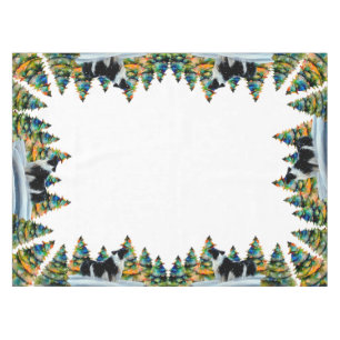 Border Collie in Winter Snow Forest Christmas Tree Tablecloth