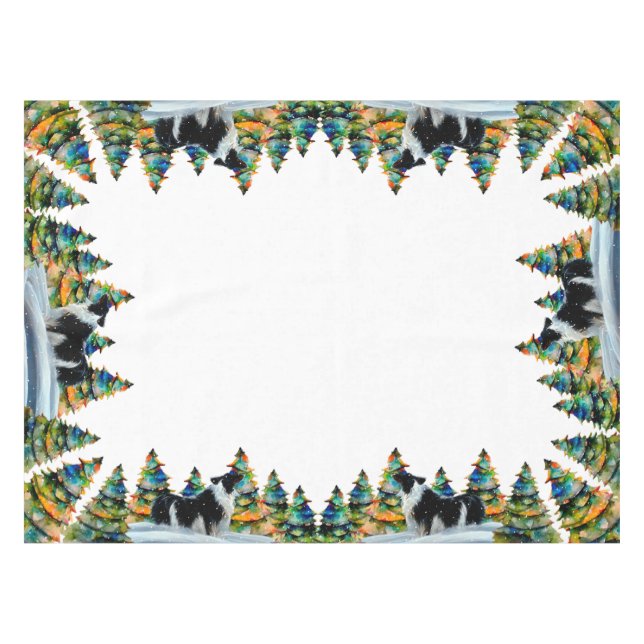 Border Collie in Winter Snow Forest Christmas Tree Tablecloth (Front (Horizontal))