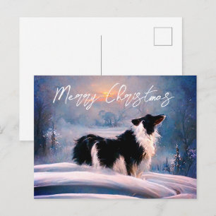 Border Collie in Winter Snow Landscape Christmas Holiday Postcard
