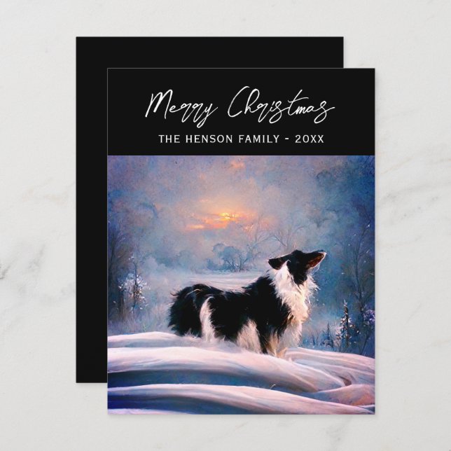 Border Collie in Winter Snowy Landscape Christmas Holiday Card (Front/Back)