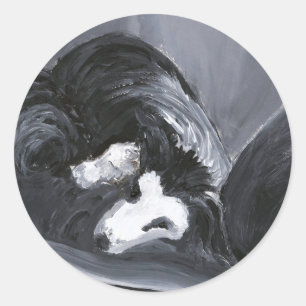 Border Collie Laying Down Painting Classic Round Sticker