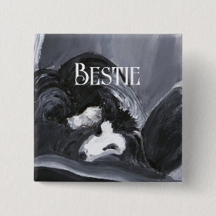 Border Collie Laying Down Painting Personalised 15 Cm Square Badge