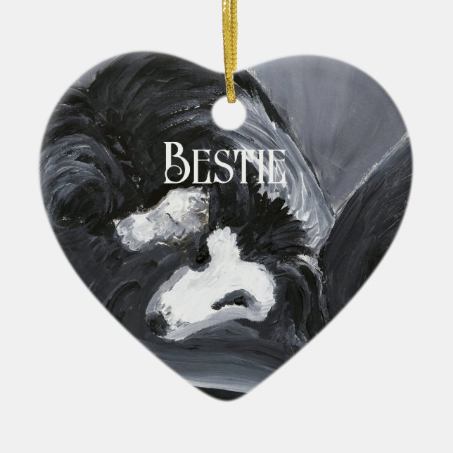  Border Collie Laying Down Painting Personalised Ceramic Tree Decoration (Front)