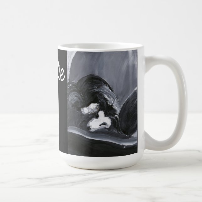  Border Collie Laying Down Painting Personalised Coffee Mug (Right)