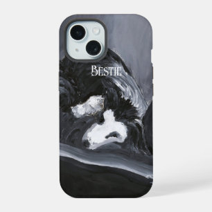Border Collie Laying Down Painting Personalised iPhone 15 Case