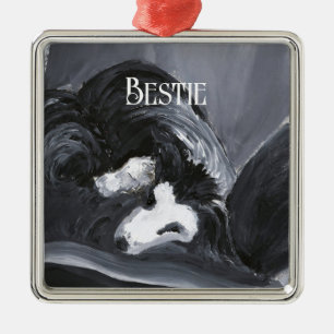  Border Collie Laying Down Painting Personalised Metal Tree Decoration