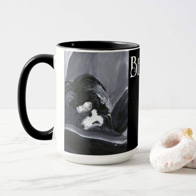  Border Collie Laying Down Painting Personalised Mug (With Donut)